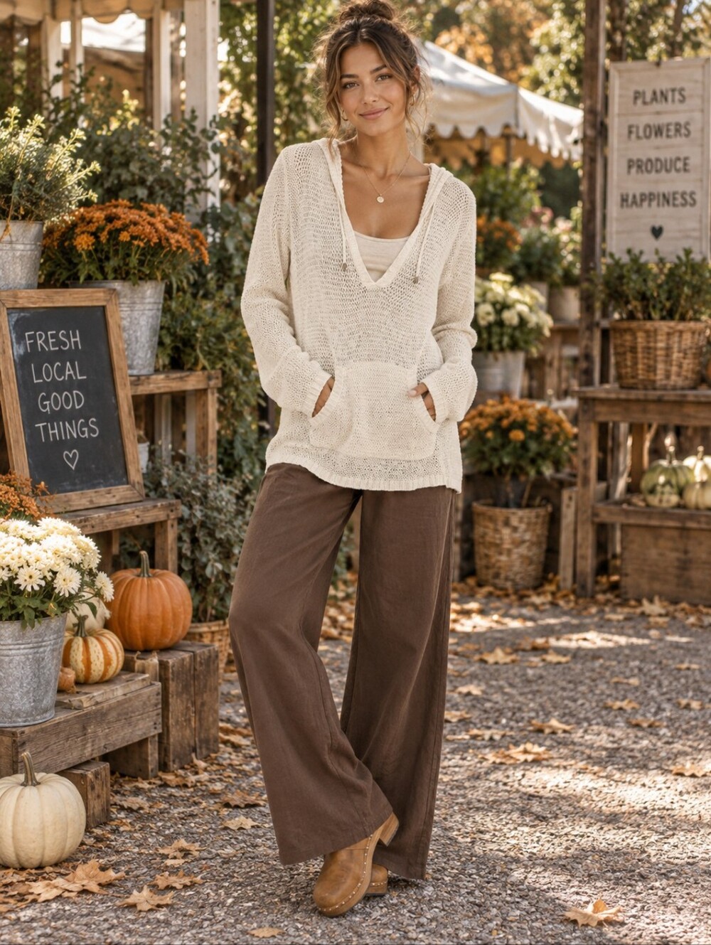 M.I.N.N.E. Cream Open Knit Hooded Sweater Boho Slouchy Pullover Size S